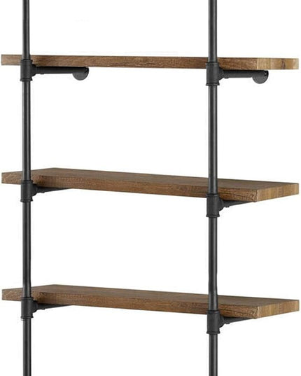 Yuanshikj 2Pc (56" tall 12" deep 3/4") Industrial Wall Mount iron Pipe Shelf Shelves Shelving Bracket Black Bookshelf Bookcase DIY Storage office Kitchen (4Tier Hardware only) - LeafyLoom