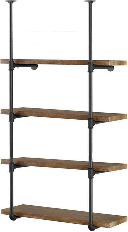 Yuanshikj 2Pc (56" tall 12" deep 3/4") Industrial Wall Mount iron Pipe Shelf Shelves Shelving Bracket Black Bookshelf Bookcase DIY Storage office Kitchen (4Tier Hardware only) - LeafyLoom