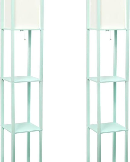 Simple Designs LF1014-AQU Etagere Organizer Storage Shelf Linen Shade Floor Lamp, Aqua - LeafyLoom