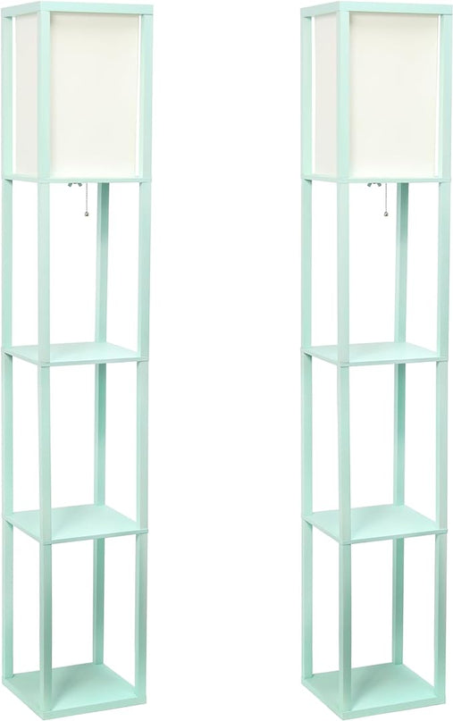 Simple Designs LF1014-AQU Etagere Organizer Storage Shelf Linen Shade Floor Lamp, Aqua - LeafyLoom