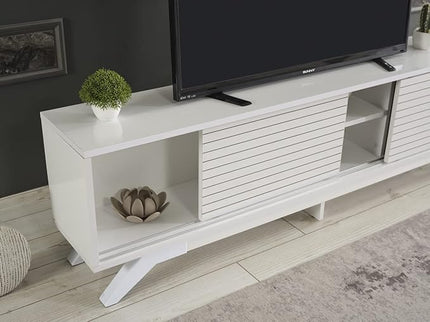 NicBex TV Stand for 60 Inch TV Modern TV Media Console Table with 2 Sliding Door Cabinet 2 Shelves,Entertainment Center with Storage for Living Room,67 Inch,White - LeafyLoom