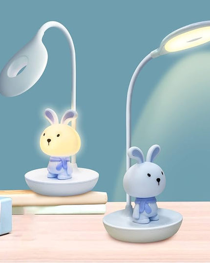 Kids Desk Lamp Pink, Dimming Desk Lamp for Girls with Exclusive Cartoon Look, Cute Night Light for Kids Bedroom, Eye-Caring LED Portable Reading Lamp for Child, Unique Gift (Blue Rabbit) - LeafyLoom