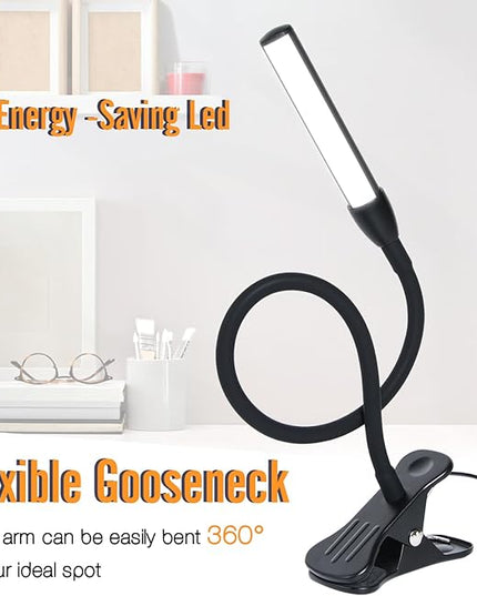 Clip on Reading Light, Clip Light, Warm & Daylight & White Light 3 Colors, Eye-Care Clamp Lamp with 10 Dimmable Illumination Modes - LeafyLoom