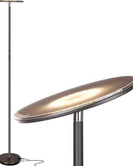Brightech Sky LED Floor lamp, Torchiere Super Bright Floor Lamp for Living Rooms & Offices - Dimmable, Tall Standing Lamp for Bedroom Reading - Bronze - LeafyLoom