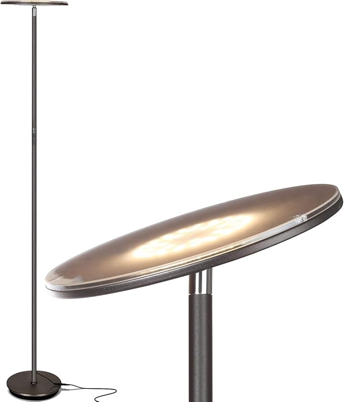 Brightech Sky LED Floor lamp, Torchiere Super Bright Floor Lamp for Living Rooms & Offices - Dimmable, Tall Standing Lamp for Bedroom Reading - Bronze - LeafyLoom