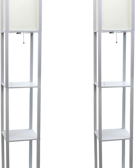 Simple Designs LF1014-GRY Etagere Organizer Storage Shelf Linen Shade Floor Lamp, Gray - LeafyLoom