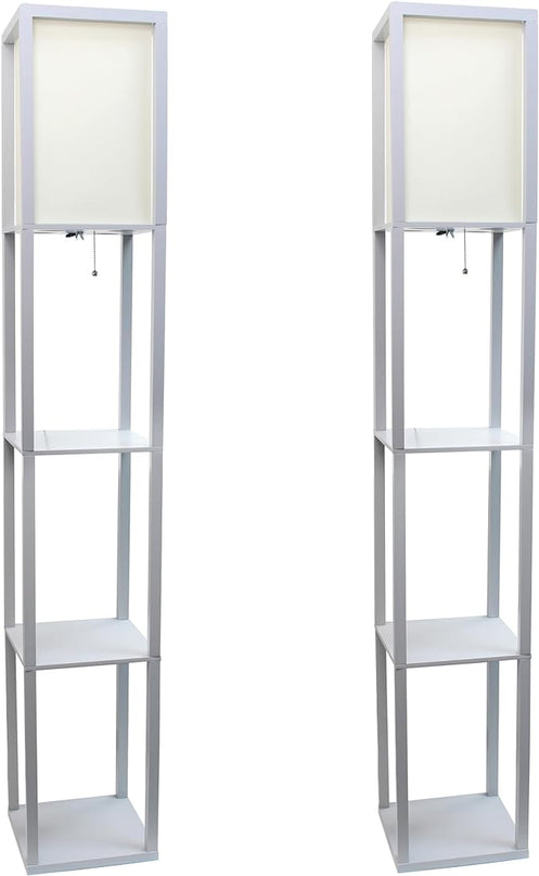 Simple Designs LF1014-GRY Etagere Organizer Storage Shelf Linen Shade Floor Lamp, Gray - LeafyLoom