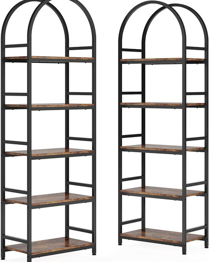 Tribesigns 5-Tier Open Bookshelf, 74.4" Wood Bookcase Storage Shelves with Metal Frame, Freestanding Display Rack Tall Shelving Unit for Office, Bedroom, Living Room, Easy Assembly(Brown, 2PCS) - LeafyLoom