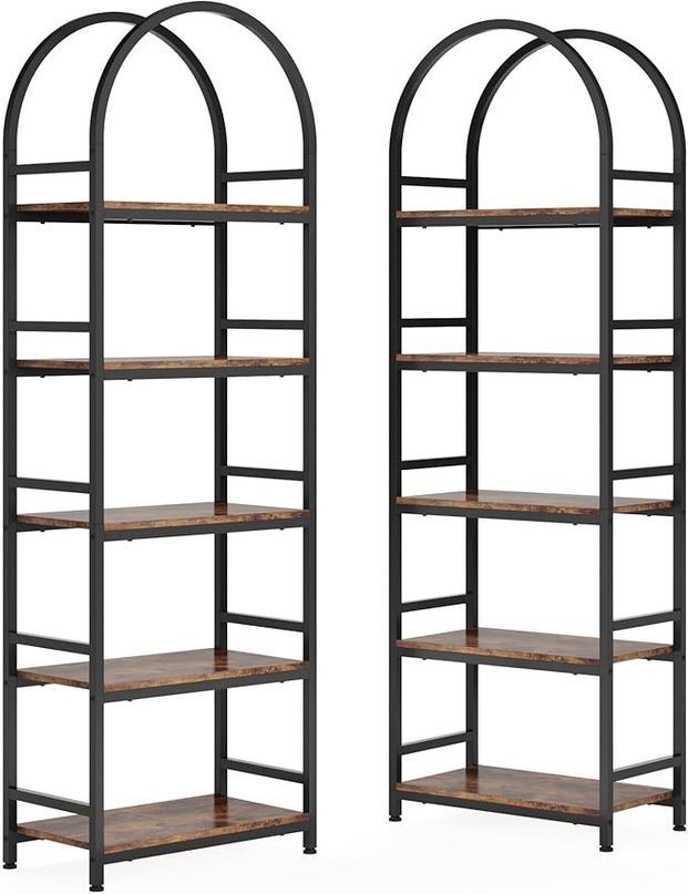 Tribesigns 5-Tier Open Bookshelf, 74.4" Wood Bookcase Storage Shelves with Metal Frame, Freestanding Display Rack Tall Shelving Unit for Office, Bedroom, Living Room, Easy Assembly(Brown, 2PCS) - LeafyLoom