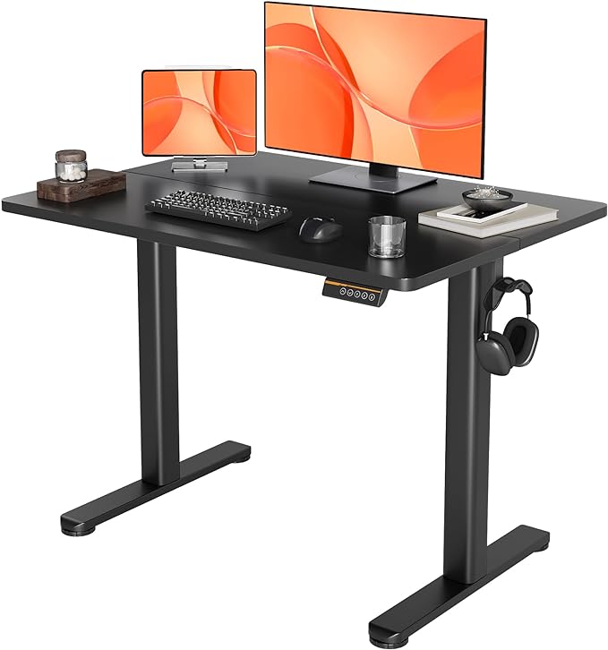Electric Standing Desk, Adjustable Height Stand up Desk, 40x24 Inches Sit Stand Home Office Desk with Splice Board,Black Top - LeafyLoom