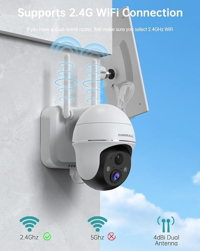 ZUMIMALL 5MP Security Cameras Wireless Outdoor, Solar Security Camera Outdoor with 360° PTZ, Battery Powered Camera for Home Security Outside, Color Night Vision/2.4G WiFi/2-Way Talk/IP66/AI Detection ZUMIMALL
