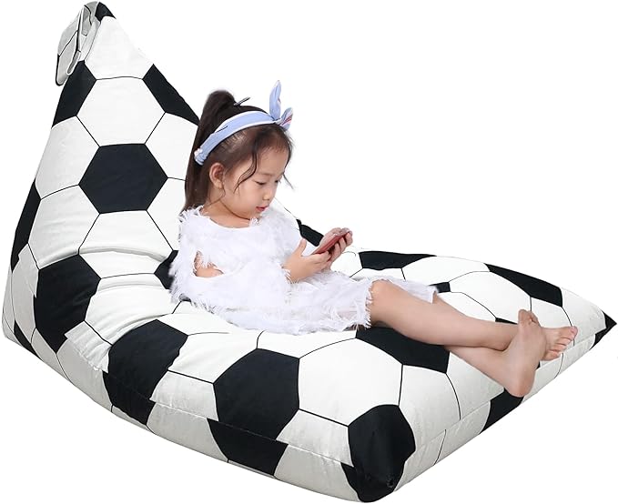 Jorbest Stuffed Animal Storage, Soccer Stuffed Animal Bean Bag Storage, Soccer Bean Bag Chair Cover for Kids, Luxury Velvet Stuffie Seat - Cover ONLY (200L/52 Gal) - LeafyLoom