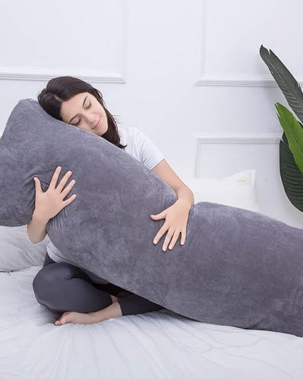 Full Body Pillow for Adults, Long Sleeping, Big Pillows Bed, Firm Large with Velvet Cover, 20x54 Inches (Dark Grey) - LeafyLoom