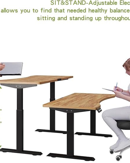 Radlove Dual Motors Height Adjustable 63 x 30 Electric Standing Desk with Curved Design Stand Up Table 4 Memory Keys, Computer Desk with Splice Board Home Office Desk, Light Brown Top + Black Frame - LeafyLoom