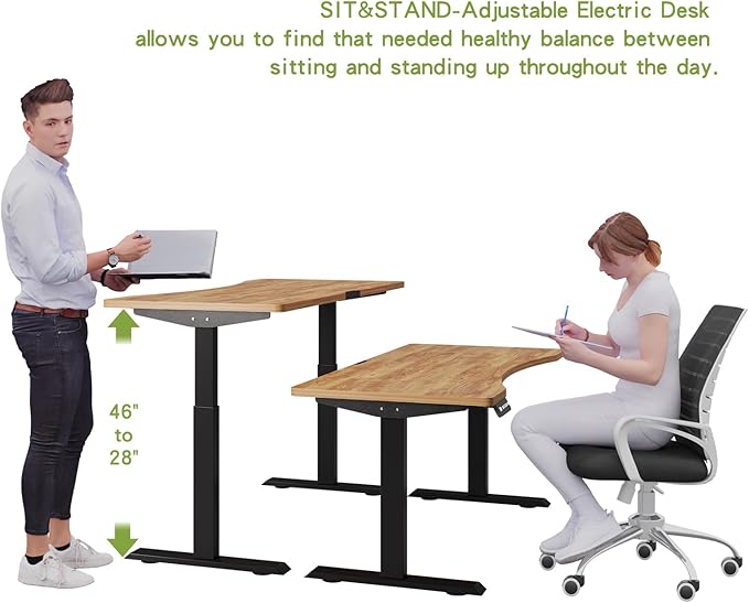Radlove Dual Motors Height Adjustable 63 x 30 Electric Standing Desk with Curved Design Stand Up Table 4 Memory Keys, Computer Desk with Splice Board Home Office Desk, Light Brown Top + Black Frame - LeafyLoom