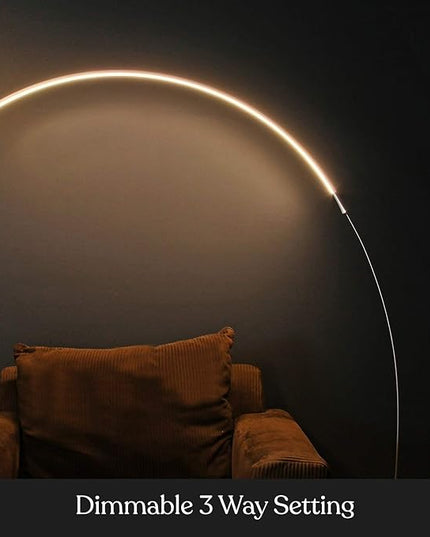 Brightech Sparq Arc Floor Lamp, Ultra Bright Lamp for Living Rooms & Offices – 3-Way Dimmable Smart, Tall Contemporary Standing Lamp for Reading in Bedrooms - Silver - LeafyLoom
