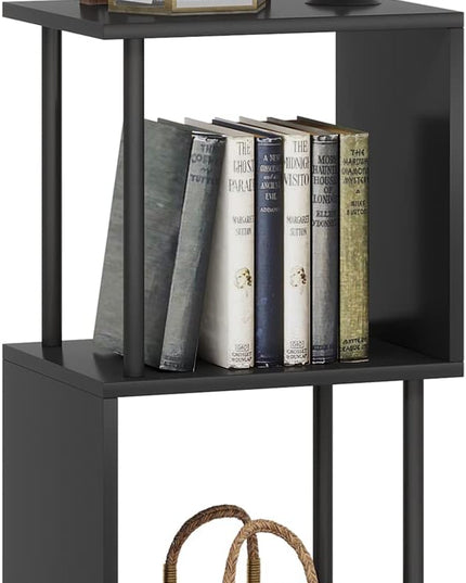 3 Tier Modern Bookshelf, S-Shaped Bookcase,Small Book Shelf for Small Spaces, Unique Bookshelf for Storage Organizer Living Room Bedroom Home Office, Black - LeafyLoom
