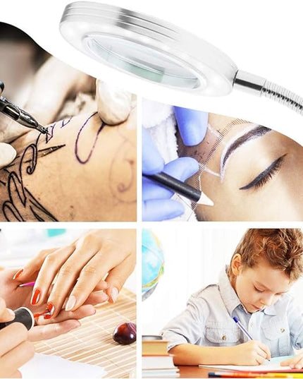 JimKing Magnifying Lamp, Tattoo Light Desk Lamp, LED Book Light with Clip, USB Bed Lamp for Reading, Tattoo, Make Up, Manicure - LeafyLoom