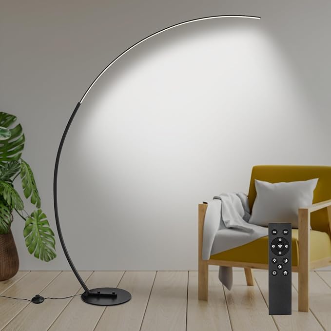 Arc Floor Lamp, Dimmable LED Floor Lamp with 3 Color Temperatures, Ultra Bright, Modern Standing Tall Lamp with Remote Reading Floor Lamp for Living Room Bedroom Office - LeafyLoom