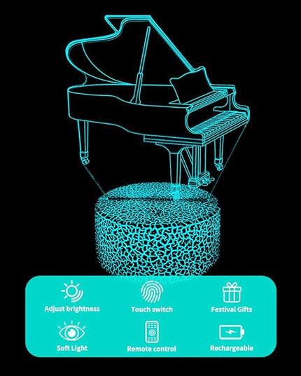 3D Piano Night Light Illusion Lamp,16 Colors Changing with Remote Control,Bedroom Home Decor for Family, Friends, Women - LeafyLoom