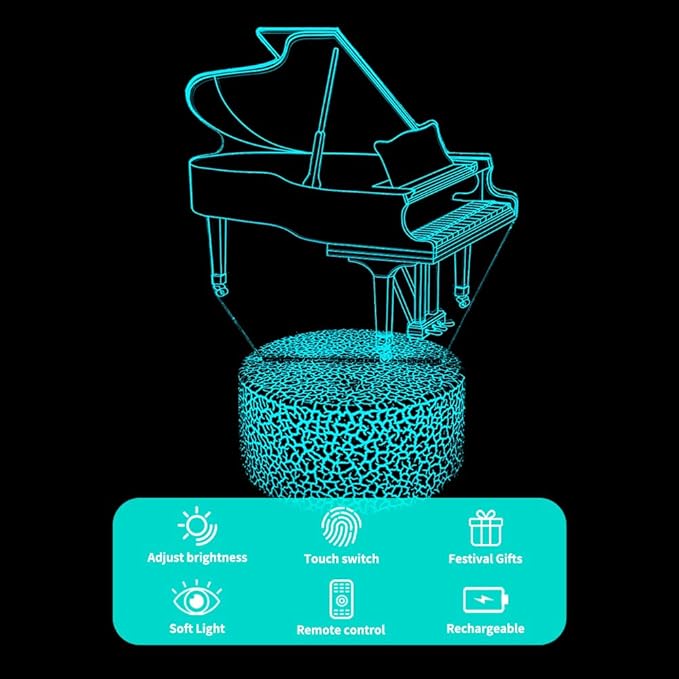 3D Piano Night Light Illusion Lamp,16 Colors Changing with Remote Control,Bedroom Home Decor for Family, Friends, Women - LeafyLoom