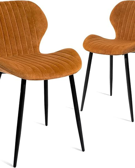 CangLong Mid Century Modern Upholstered Dining Chairs with Metal Legs, Accent Chairs for Kitchen, Living Room, Set of 2, Brown - LeafyLoom