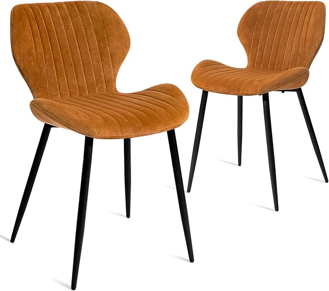 CangLong Mid Century Modern Upholstered Dining Chairs with Metal Legs, Accent Chairs for Kitchen, Living Room, Set of 2, Brown - LeafyLoom