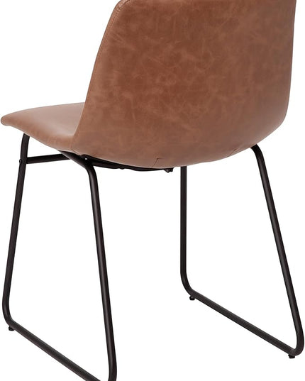 Flash Furniture Butler 18 Inch Commercial Grade LeatherSoft Dining Table Height Chair, Mid-Back Black Sled Base with Light Brown LeatherSoft Upholstery, Set of 2 - LeafyLoom