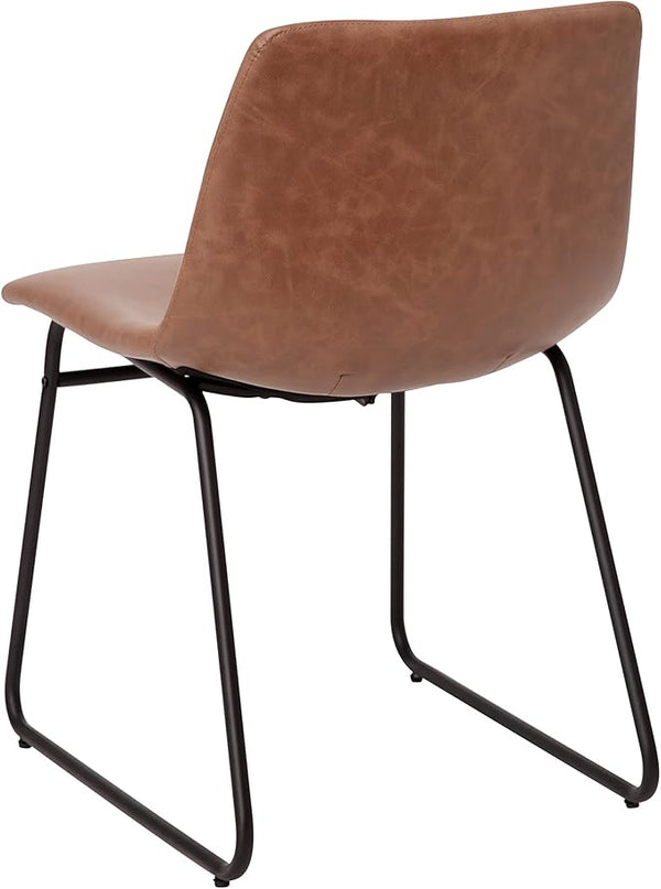 Flash Furniture Butler 18 Inch Commercial Grade LeatherSoft Dining Table Height Chair, Mid-Back Black Sled Base with Light Brown LeatherSoft Upholstery, Set of 2 - LeafyLoom