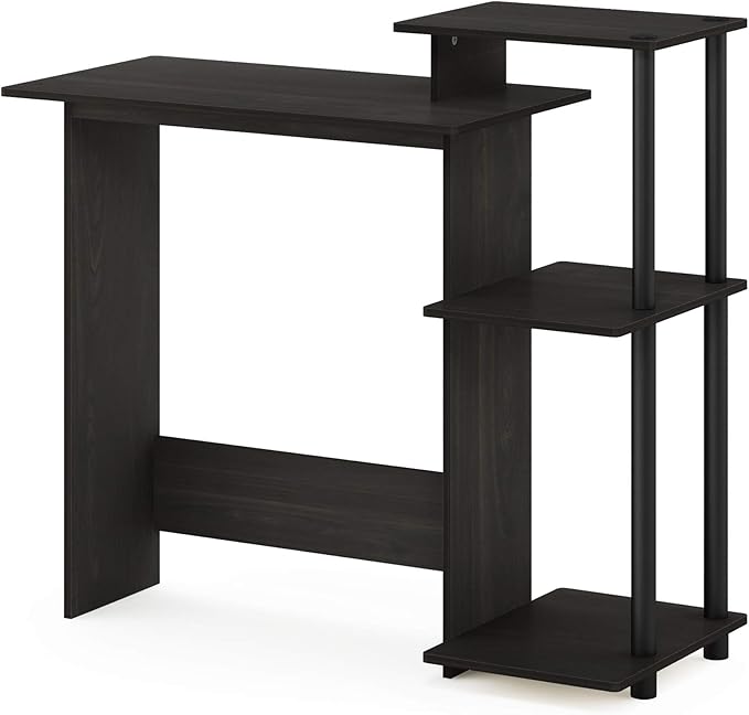 Furinno Efficient Home Laptop Notebook Computer Desk with Square Shelves, Espresso/Black - LeafyLoom