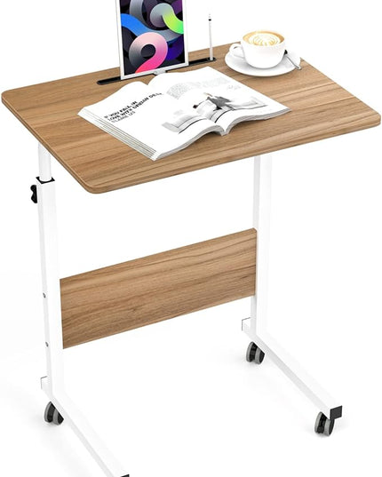 SogesGame Mobile Sofa Side Table, Industrial C Table with Wheels, Portable Desk Cart Tray End Table Height Adjustable, Snack Table for Couch Sofa, Oak，05#3-60OK-S8-US - LeafyLoom