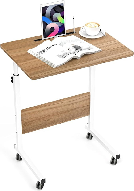 SogesGame Mobile Sofa Side Table, Industrial C Table with Wheels, Portable Desk Cart Tray End Table Height Adjustable, Snack Table for Couch Sofa, Oak，05#3-60OK-S8-US - LeafyLoom