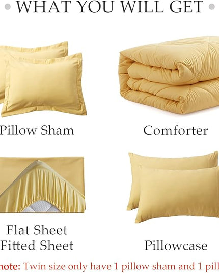 NexHome Yellow King Bed in a Bag 7-Pieces Comforter Sets with Comforter and Sheets Soft All Season Bedding Sets with Comforter, Pillow Shams, Flat Sheet, Fitted Sheet and Pillowcases - LeafyLoom