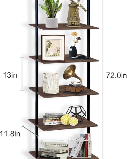 aboxoo Ladder Shelf Open Bookshelf 5-tier Wood Wall-mounted Bookcase Storage Rack Open back Industrial Modern Plant Flower Stand Utility Organizer Bookcase Metal Frame Furniture Office Kitchen Bedroom - LeafyLoom