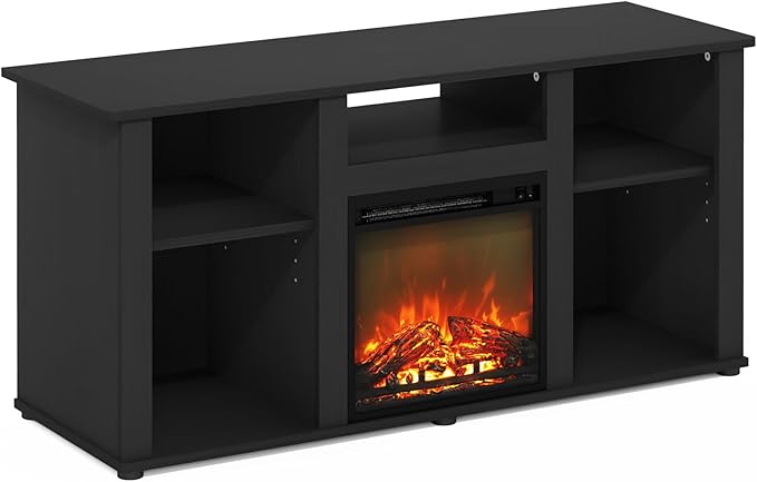 Furinno Jensen Fireplace TV Entertainment Center with Open Storage Compartment for TV up to 55 Inch, Americano - LeafyLoom