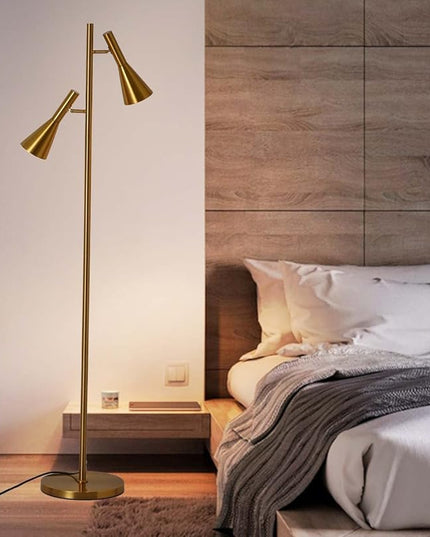 Modern Floor Lamp with 2 Adjustable Head Tall Pole Lamp Stand Up Lamp for Living Room, Bedroom, Office Tree Floor Lamps, Rotating Swivel Corner reading lamps,Gold Floor Lamp(Bulbs Not Included) - LeafyLoom