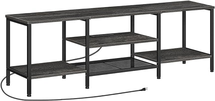 HOOBRO TV Stand with Power Outlets to 75 Inches, TV Console Table with Open Storage Shelves Cabinet, Industrial Media Entertainment Center for Living Room Bedroom, Charcoal Gray and Black BC60DS01 - LeafyLoom
