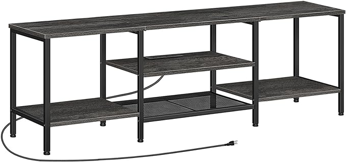 HOOBRO TV Stand with Power Outlets to 75 Inches, TV Console Table with Open Storage Shelves Cabinet, Industrial Media Entertainment Center for Living Room Bedroom, Charcoal Gray and Black BC60DS01 - LeafyLoom