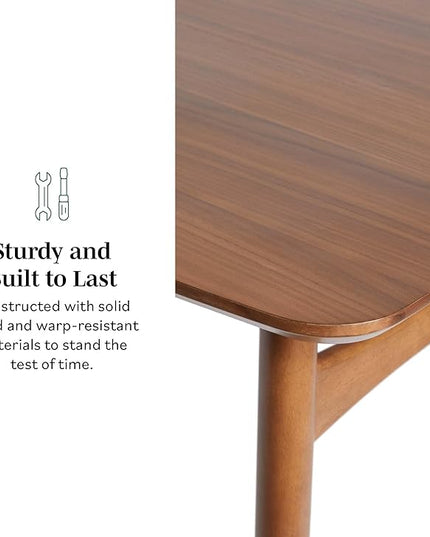 Walker Edison Mid-Century Modern Solid Wood Tapered-Leg Dining Table, 59 Inch, Walnut - LeafyLoom