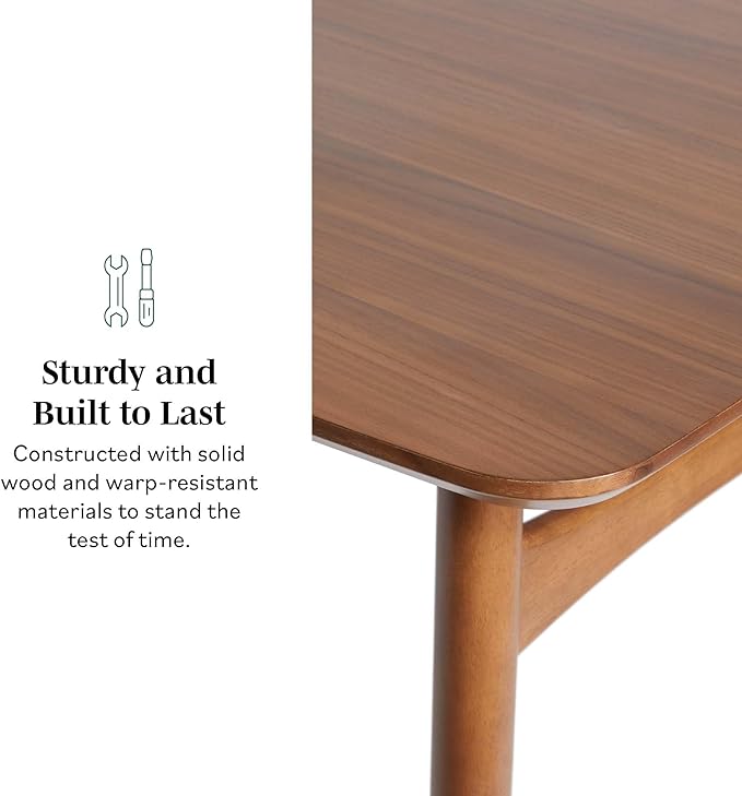 Walker Edison Mid-Century Modern Solid Wood Tapered-Leg Dining Table, 59 Inch, Walnut - LeafyLoom