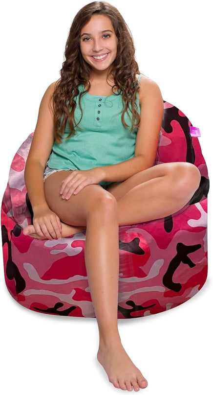 Posh Creations Structured Comfy Bean Bag Chair for Gaming, Reading and Watching TV, Sonoma Lounge, Nylon - Camo Pink and Black - LeafyLoom