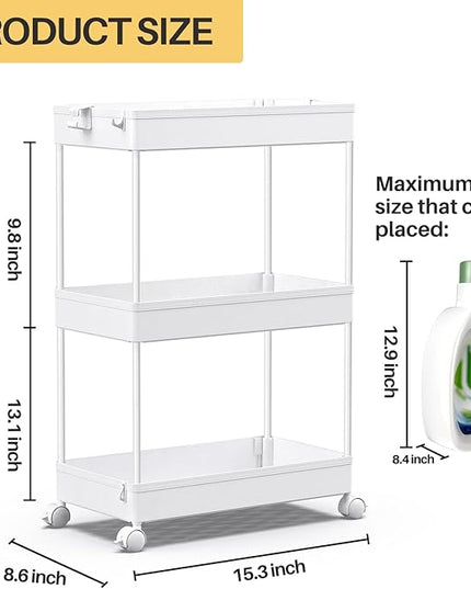SPACEKEEPER Rolling Storage Cart 3 Tier, Bathroom Cart Organizer Laundry Room Organizer Utility Cart Mobile Shelving Unit Multi-Functional Shelves for Office, Kitchen, Bathroom, White - LeafyLoom