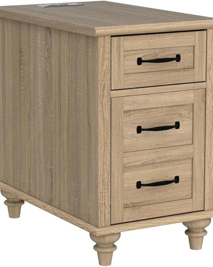 WAMPAT 2 Pack End Table with Charging Station, Wood Side Table with Drawer and Storage Cabinet, Modern End Table with Power outlets USB Ports for Living Room Bedroom, Oak - LeafyLoom