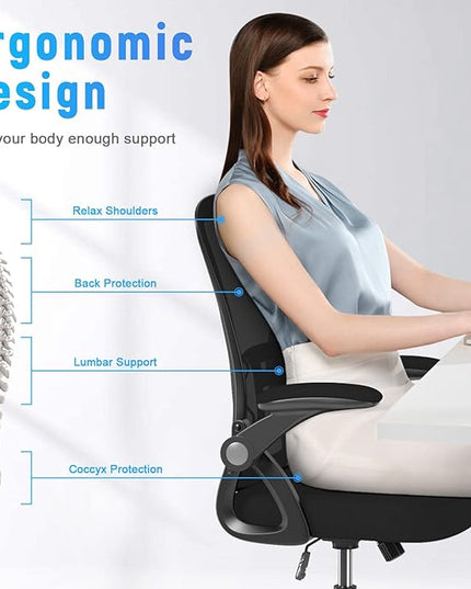 naspaluro Ergonomic Office Chair, Mid Back Desk Chair with Adjustable Height, Swivel Chair with Flip-Up Arms and Lumbar Support, Breathable Mesh Computer Chair for Home/Study/Working, Dark Black - LeafyLoom