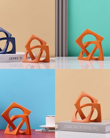 DOVDOV Geometric cube orange knot decorations, geometric sculptures, modern home decorations for home decor accents, dining tables, on shelves, consoles, entryway tabletop centrepieces - LeafyLoom