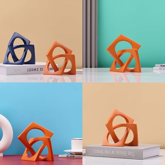 DOVDOV Geometric cube orange knot decorations, geometric sculptures, modern home decorations for home decor accents, dining tables, on shelves, consoles, entryway tabletop centrepieces - LeafyLoom