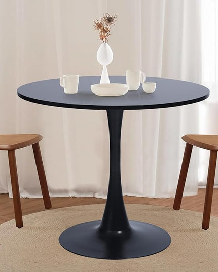 FurnitureR 31.5" Mid-Century Round Dining Table for 2-4 People with Pedestal Base for Home Office Living Room Kitchen Leisure, 31.5 inches, Black - LeafyLoom