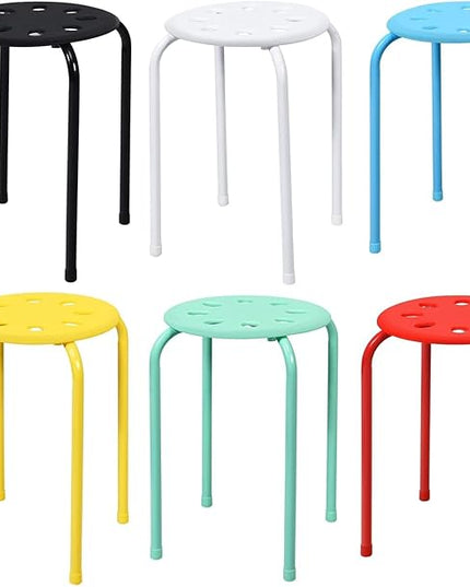 6-Pack Plastic Stackable Stools, 17.5" Multipurpose Stool Chairs w/Metal Frame, X-Shape Connection, Non-Slip Feet, Mulit Color for Students Child Kids, Colorful - LeafyLoom