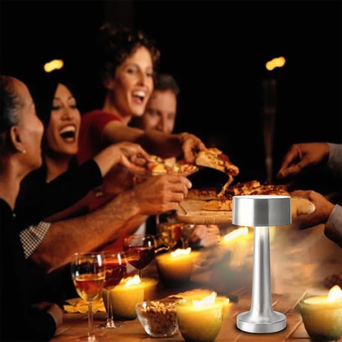 Portable LED Table Lamp, 3-Levels Brightness Metal Desk Lamp, 3 Color Touch Control Rechargeable Lamp, Night Light, Bedside Lamp,Dining Room Lamp,Gifts for Friends (Silver) - LeafyLoom