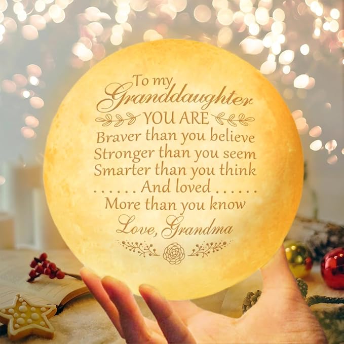 Mothers Day Gifts For Granddaughter, Engraved Moon Lamp Night Light, Birthday Gifts Ideas, Valentines Day Gifts For Her, Granddaughter Gifts From Grandma, Birthday Decorations Indoor, Teen Girl Gifts - LeafyLoom